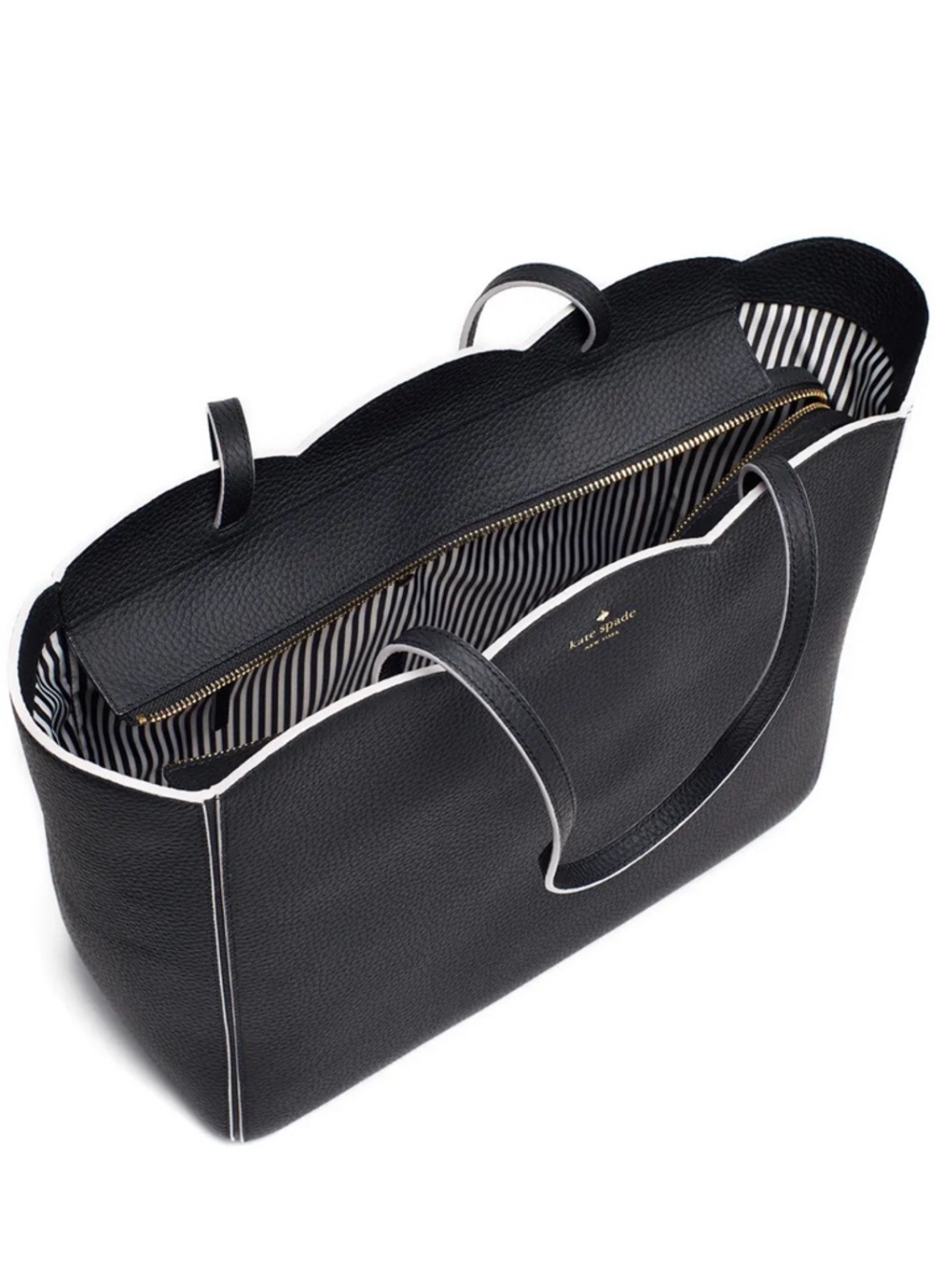 kate spade Black Scalloped-trimmed Pebbled Leather Tote - Picture 2 of 11